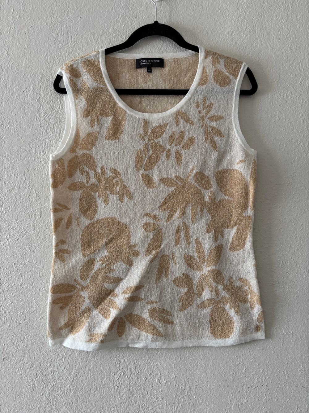 Jones New York Collection Knit Floral Sweater Top Womens Size L Tan White
